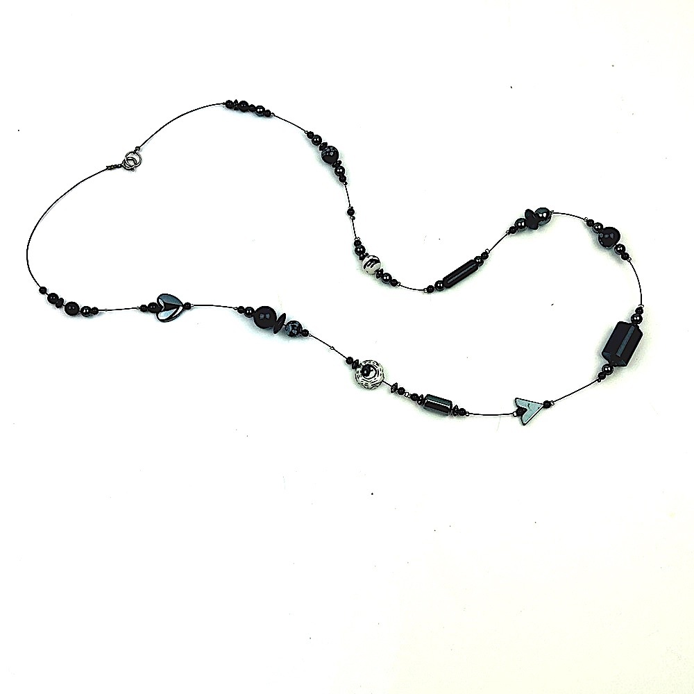 Black and White Glass Beaded Ying and Yang Multi Bead Necklace 17.50” Length
